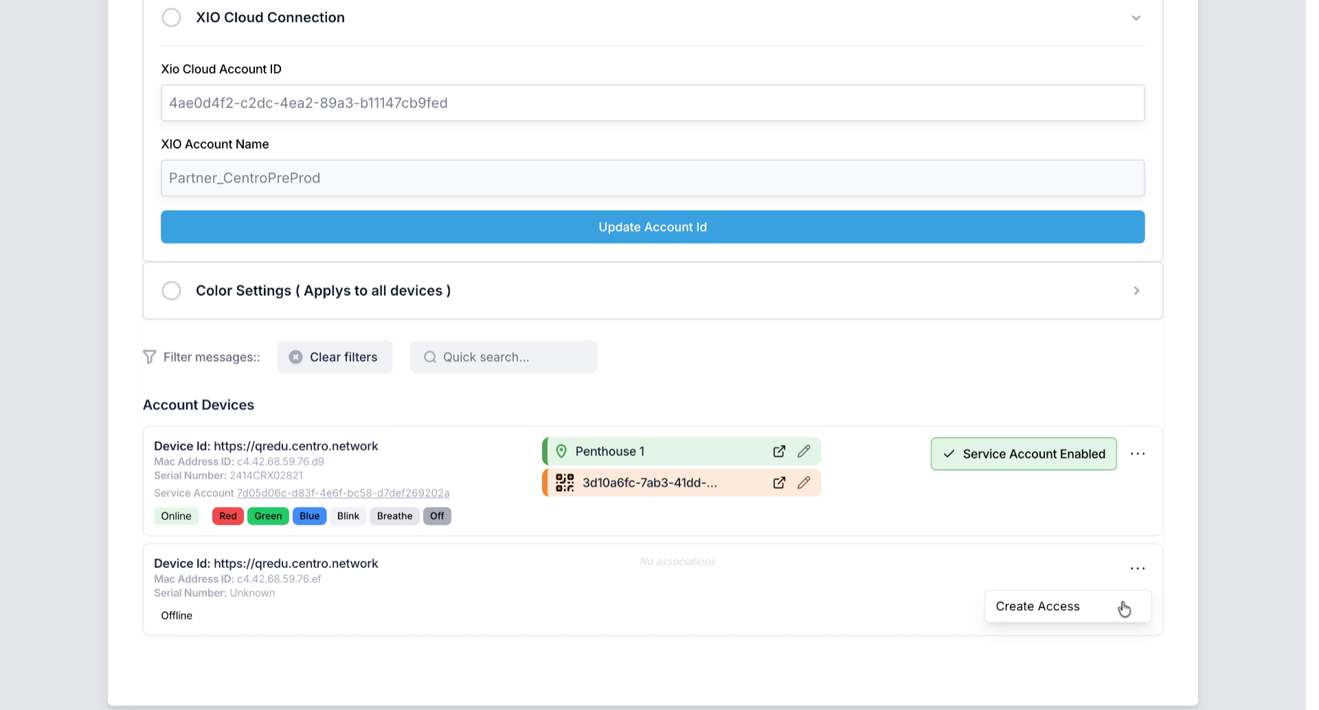 Create Service Accounts for Devices