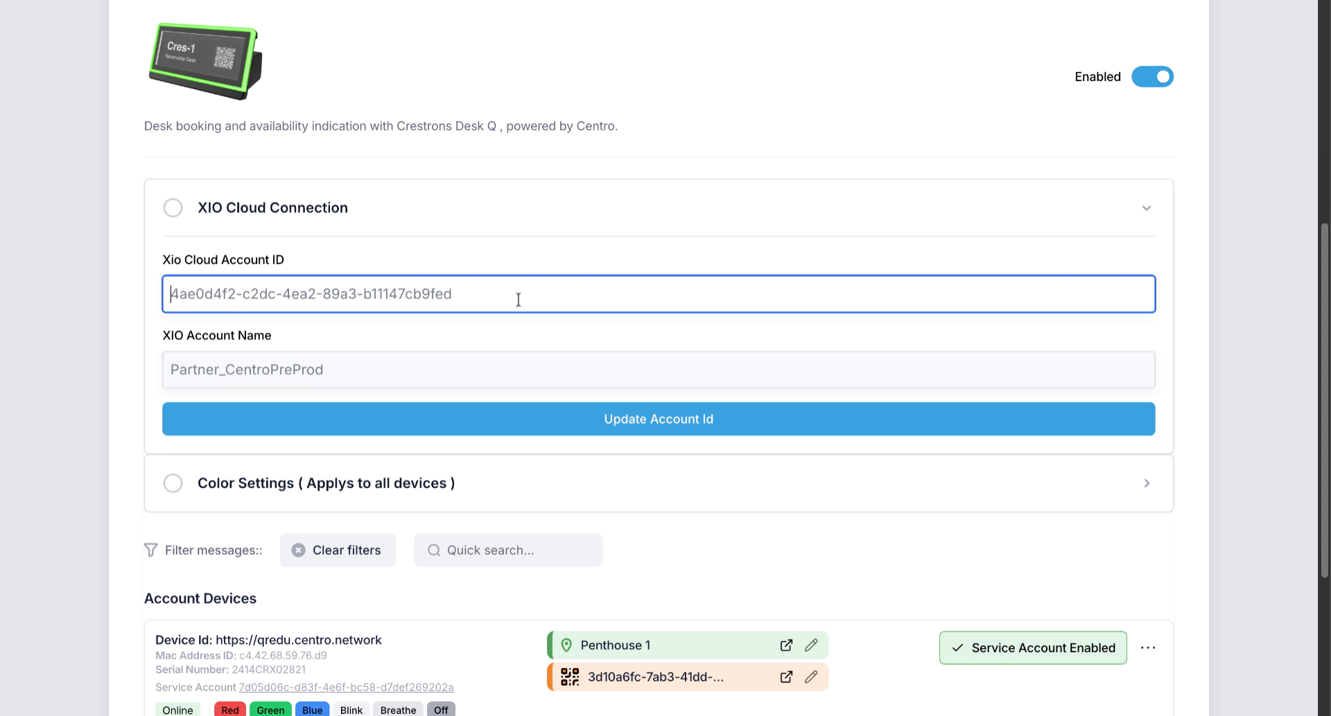 Enter Xio Cloud Account ID
