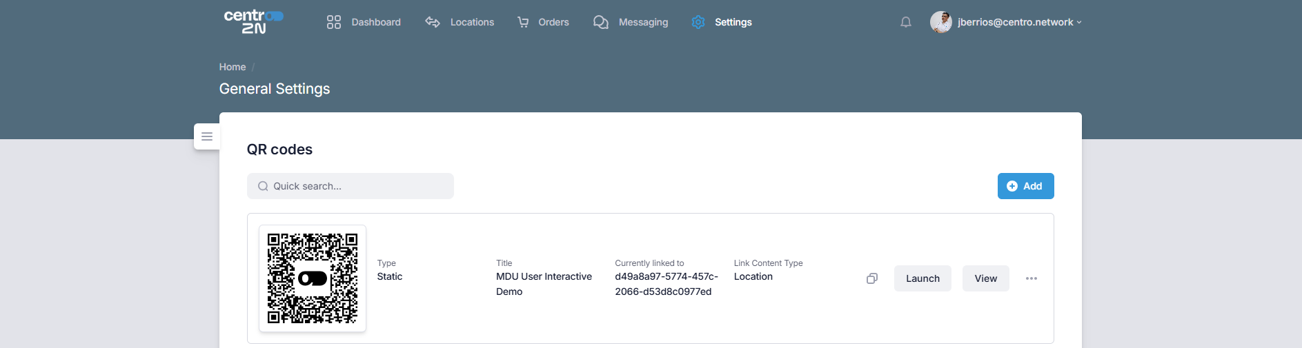 QR Code Configuration in Centro