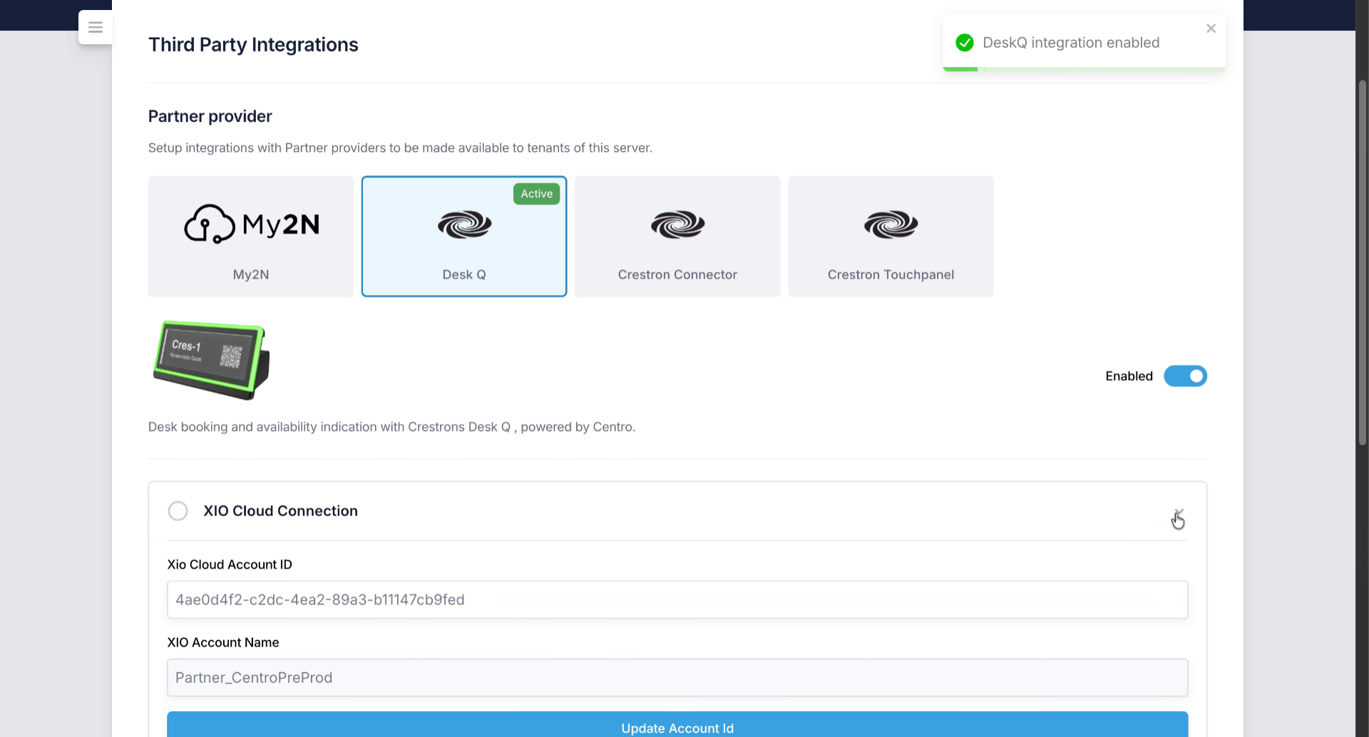 Access Xio Cloud Connection Tab