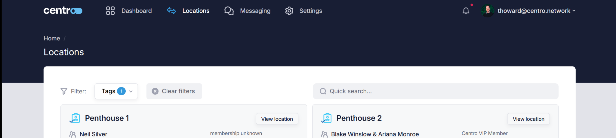 Centro Locations Dashboard