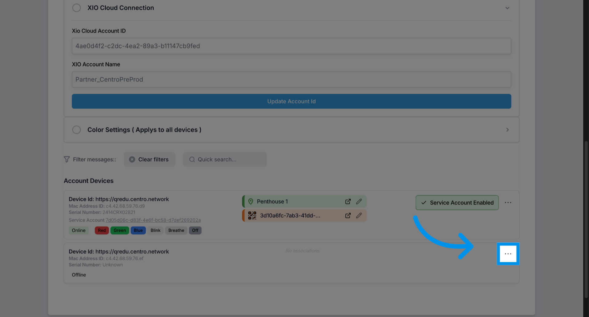 Open Device Options Menu